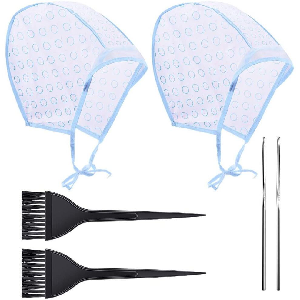 Kiiwah Blue Hair Coloring Highlighting Cap, 2 Hair Disposable Tipping Frosting Cap With 2 Hook And Hair Coloring Brush For Dyeing Hair Salon Home Use