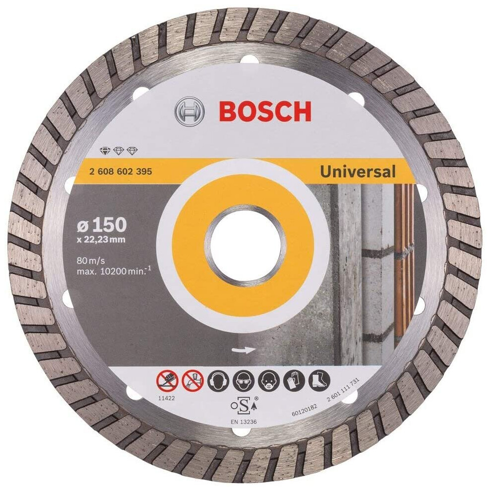Bosch 2608602395 Standard For Universal Turbo Diamond Cutting Disc, 150Mm Ø, 22.23Mm X 2.5Mm X 10Mm