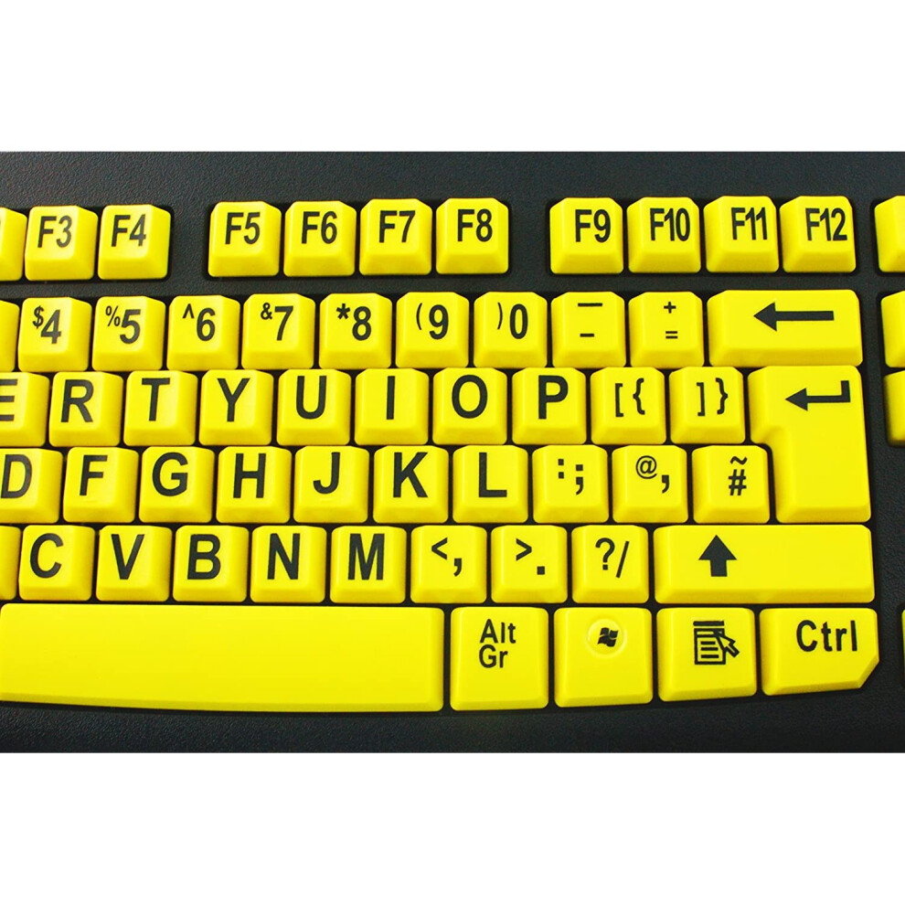 Geemarc Big Letter Keyboard With Yellow Keys And Large Black Alpha/Numeric Keyboard For Users With Low Vision- Compatible With Windows/Vista/Xp- Uk Black,Yellow 3521350011586