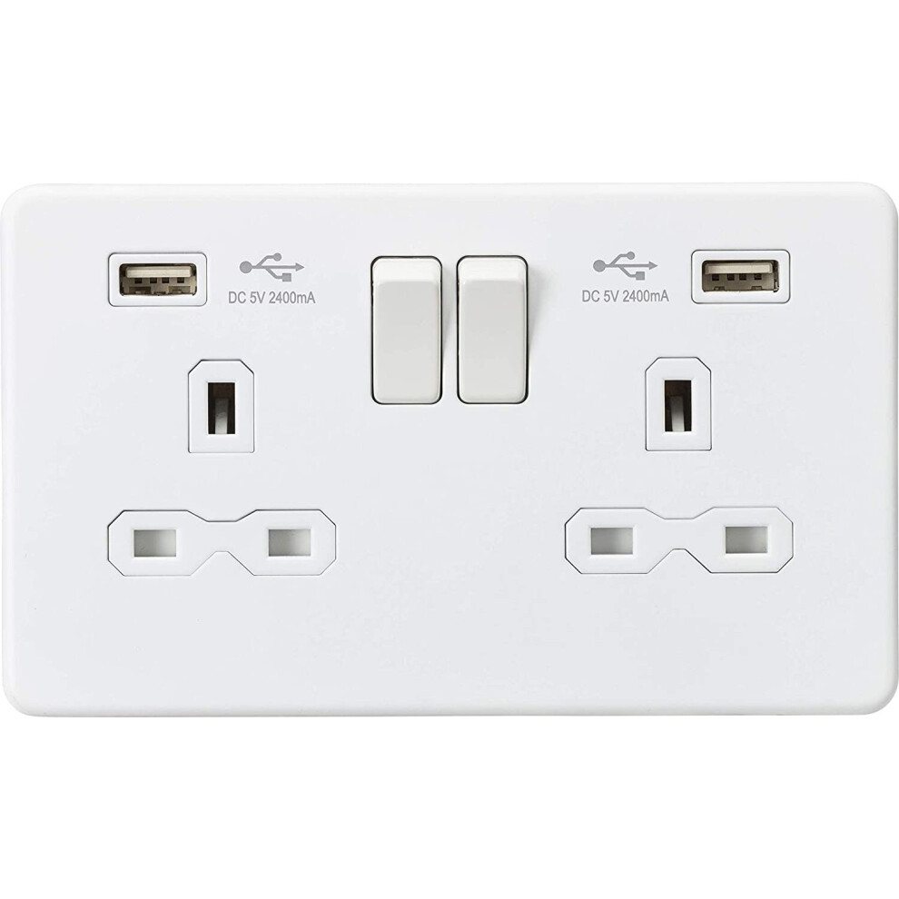 Mla Knightsbridge 13A 2 Gang Socket With Dual Usb Charger (2.4A) Matt White 5055832989226