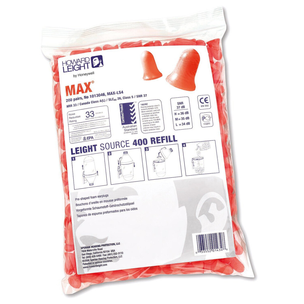 Honeywell 1013046 Howard Leight Ls400 Max Refill (Pack Of 200 Pairs)