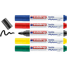 edding 4500 tekstiilitussi - musta punainen sininen vihre keltainen - 5 kpl. - pyre krki 2-3 mm - pysyvt kangastussit tekstiilien piirtmiseen p