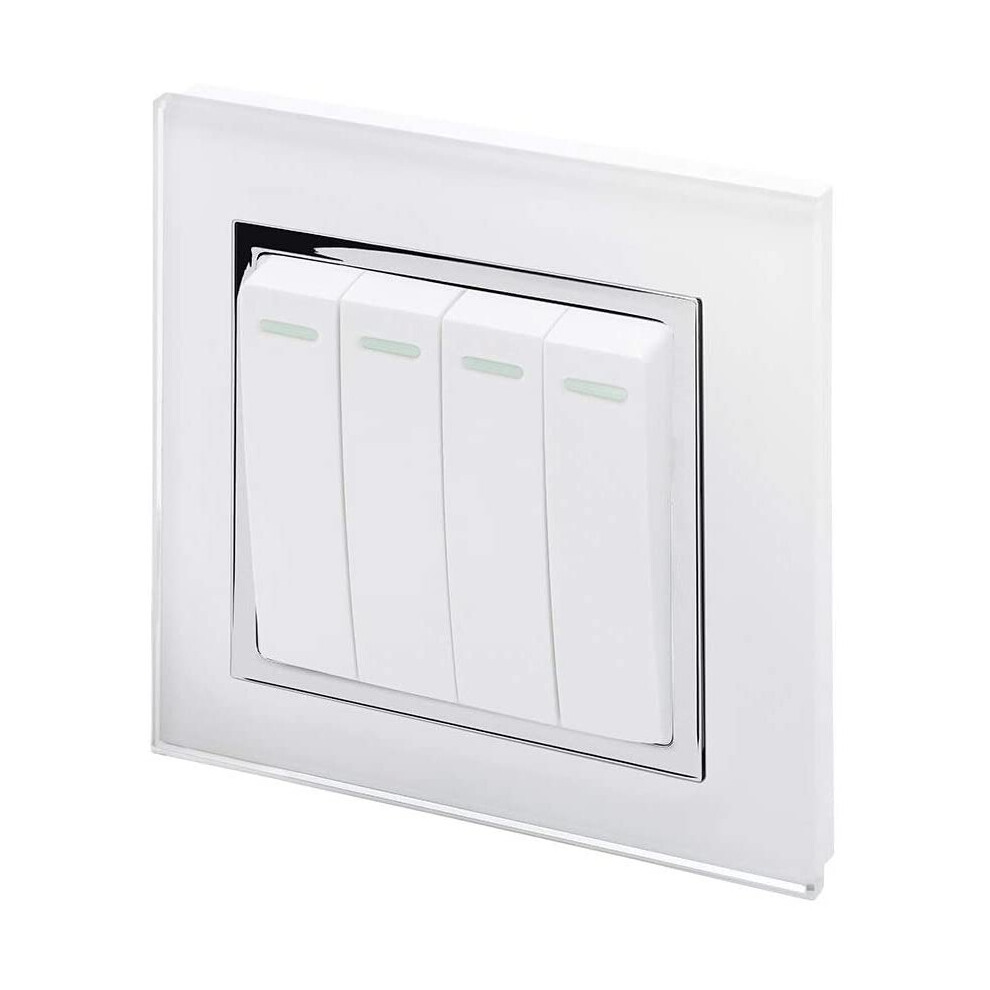 Retrotouch Crystal Quad Light Switch, White Chrome Trim, 2-Way, 10Ax 5060260690101