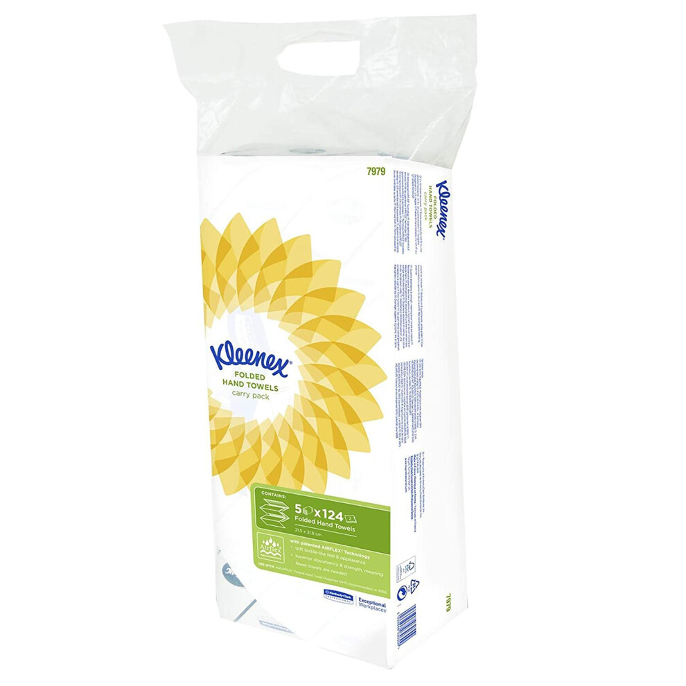 Kleenex Ultra Folded Hand Towels, Paper Towels with Airflex * Absorption Technology, 2-Ply, 5 x 124 Sheets of Paper, White, 7979