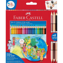 Faber-Castell 201747 Colour Grip Coloured Pencils Children of the World, 20 Colouring Pencils + 3 Pencils Each with 2 Skin Tones, Pack of 1
