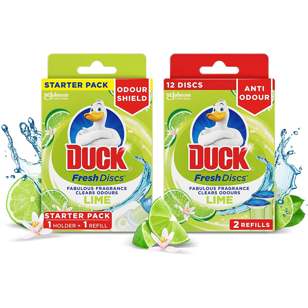 Duck Toilet Fresh Disc, Toilet Cleaner Kit Including Holder and 3 Refills, Lime