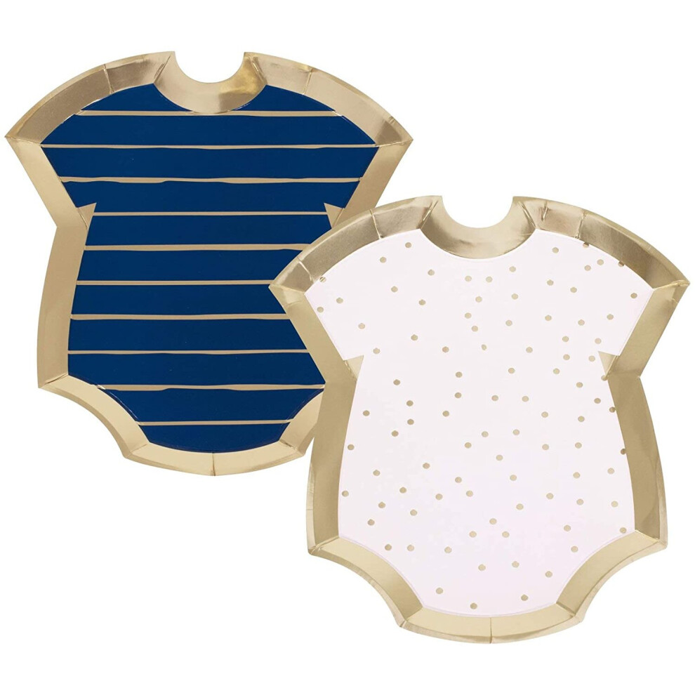 Ginger Ray Gold Foiled Pink and Navy Baby Grow Gender Reveal Party Plates 8 Pack