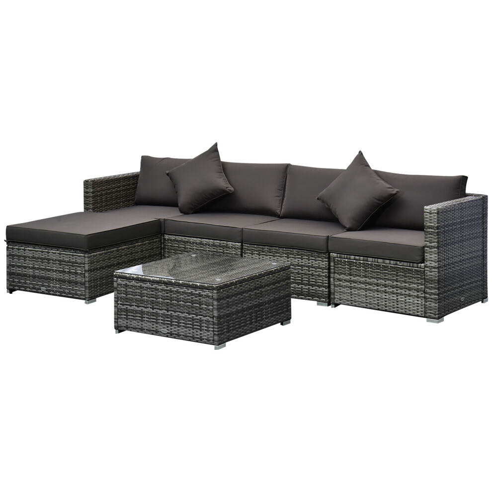 6pc Outsunny Deluxe Rattan Furniture Set  - Grey | Garden Furniture Set