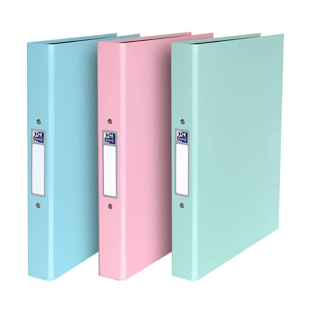 Oxford A4 2 O-Ring Binders, Pastel Colours, Pack of 3