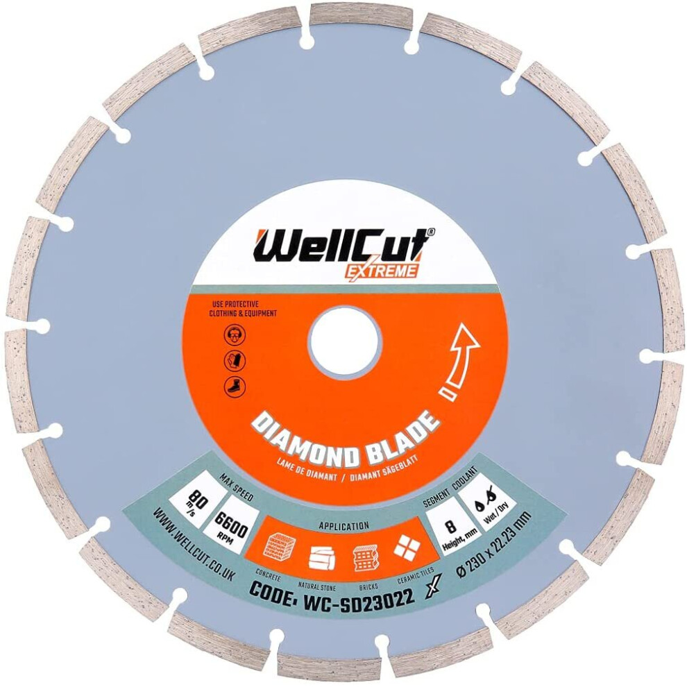 WellCut Extreme Diamond Blade 230 x 22.23mm Bore for Makita GA9020 Hitachi G23ST