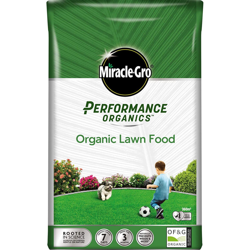 Miracle Gro Performance Organics, Organic Lawn Food Food-360 m2 Coverage, 9.1 kg Bag (Bee, Pet & Child Friendly), Grey