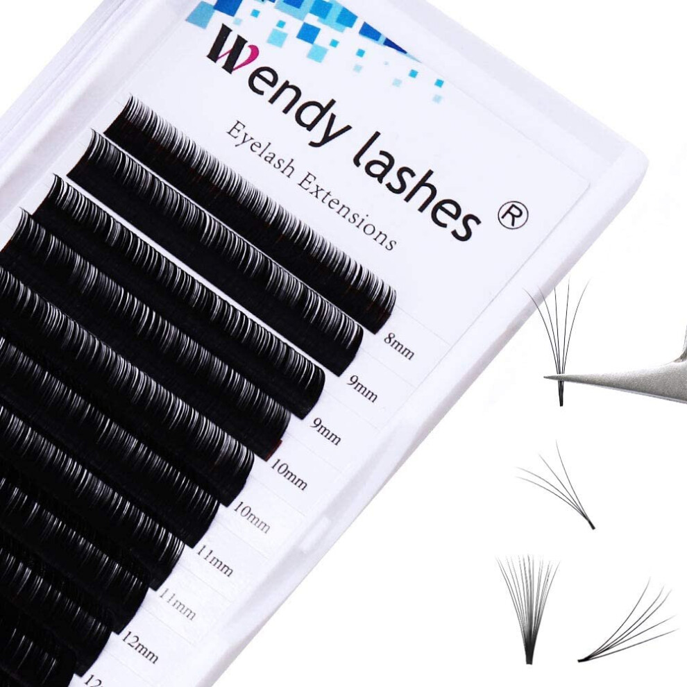 Wendy Lashes Easy Fan Russian Lashes D Curl 0.07 8-14 Mixed Easy Fan Russian Lashes Self Fanning Lashes 2D 3D 5D Individual Eyelashes Extensions(Kh-0.07-D-Mix)