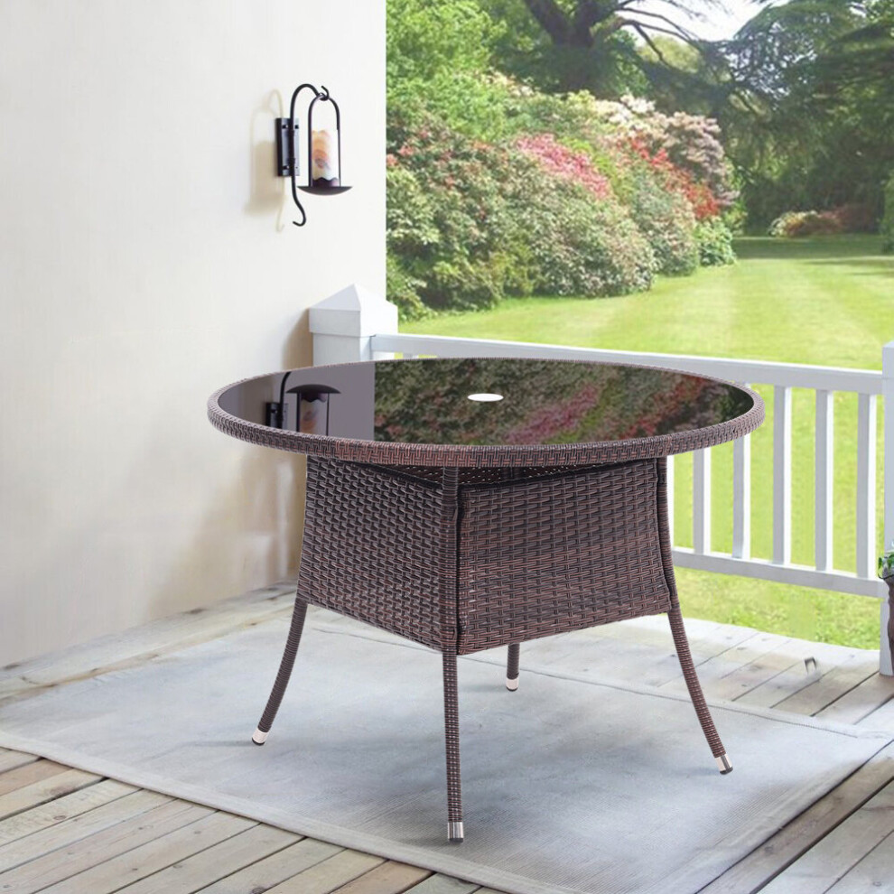 (Brown Table Only) Garden Furniture Set Rattan Table Chairs Outdoor Patio Table +Parasol Hole