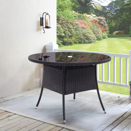 (Black Table Only) Garden Furniture Set Rattan Table Chairs Outdoor
