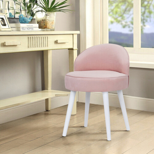 Living And Home Modern Velvet Dressing Table Stool with Solid Wood Legs