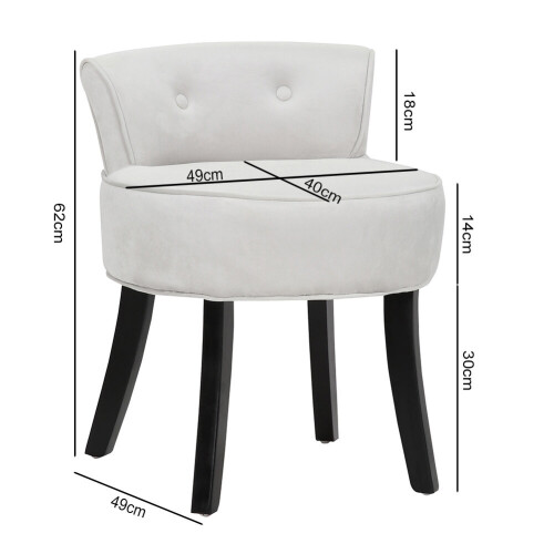 Living And Home Velvet Soft Seat Low-Back Vanity Stool - Off-White Upholstery, Buttoned Back, Solid Rubberwood Legs, Dressing Table Chair 1