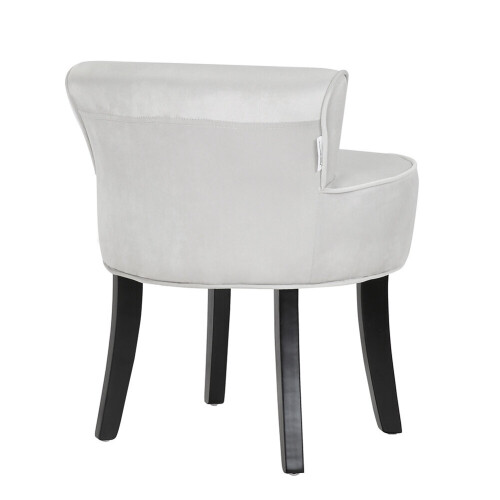 Living And Home Velvet Soft Seat Low-Back Vanity Stool - Off-White Upholstery, Buttoned Back, Solid Rubberwood Legs, Dressing Table Chair 2