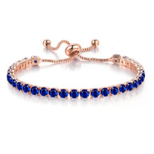 (Blue) Silver Gold Solitaire Friendship Bracelet Created with Crystals Adjustable