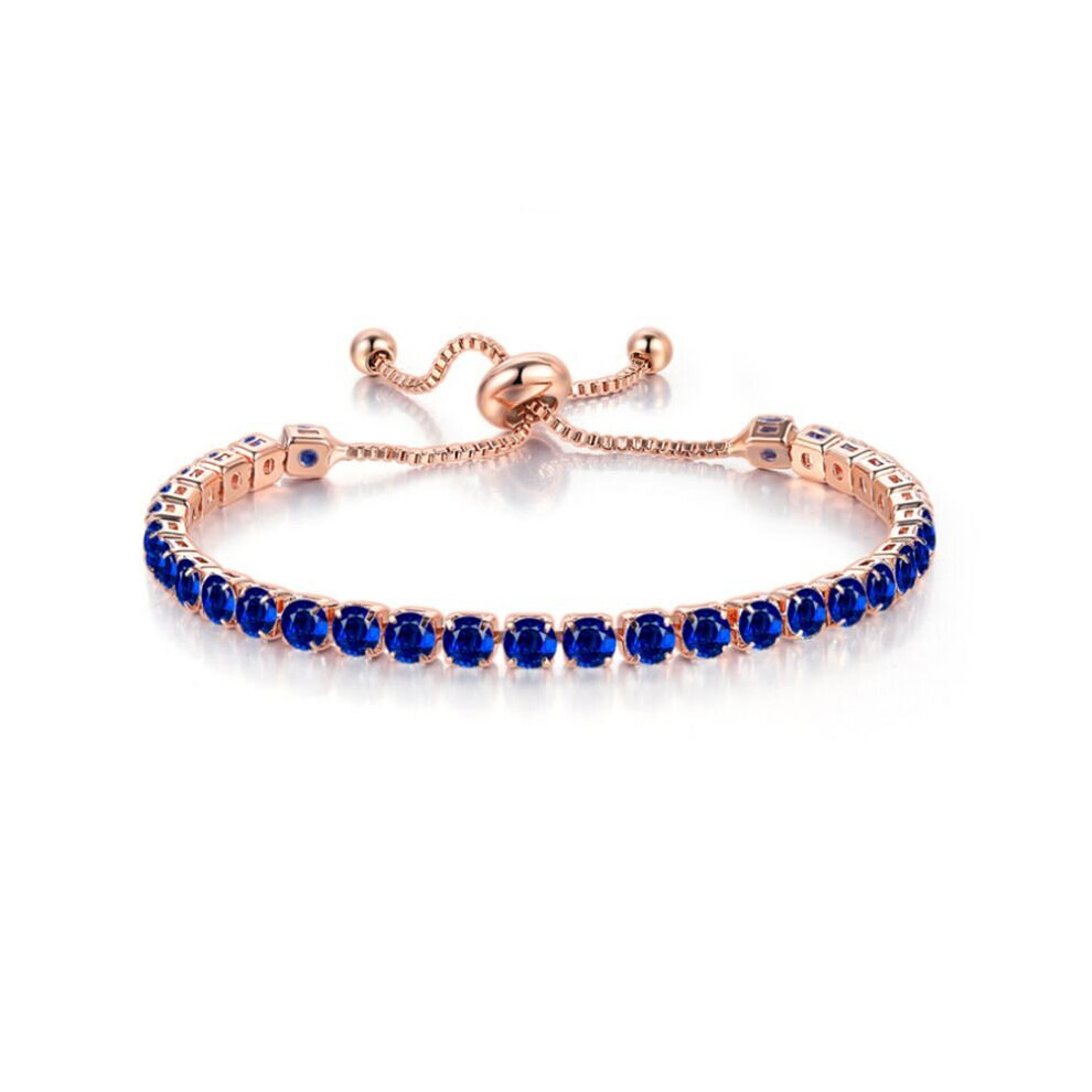 (Blue) Silver Gold Solitaire Friendship Bracelet Created With Crystals Adjustable Multicoloured