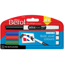 Berol Dry Wipe Fine Tip Whiteboard Pen - Assorted Standard Colours (Pack of 4)