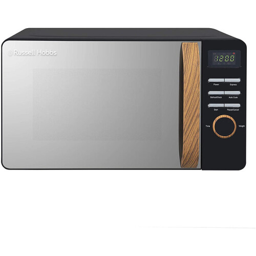 Russell Hobbs RHMD714B-N 17L 700w Scandi Black Digital Microwave with 5 Power Levels, Wood Effect Handle & Dials, Clock & Timer 8 Auto Cook Menus