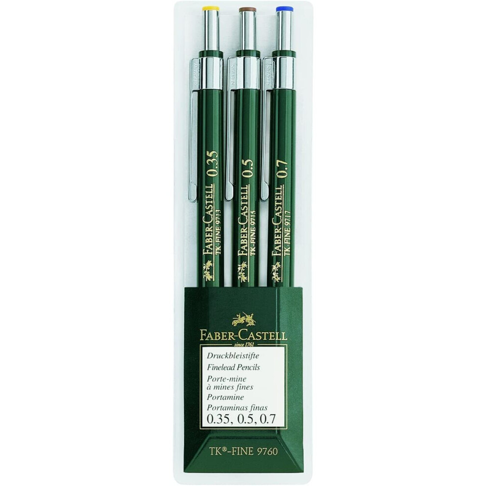 Faber-Castell TK-Fine-9760 Mechanical Pencils Wallet of 3 - 0.35, 0.5, 0.7mm, Green