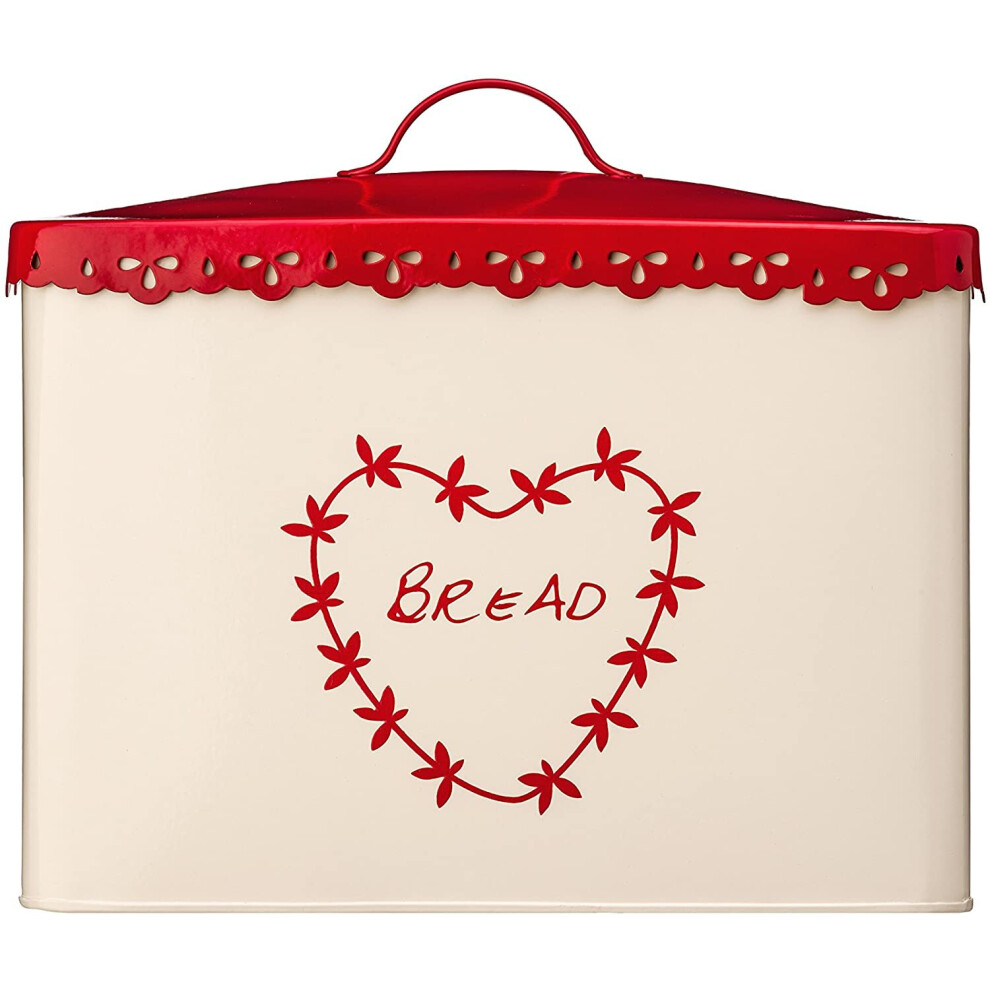 Premier Housewares 507623 Anglaise Bread Bin - H25 X W33 X D18cm Cream/Red