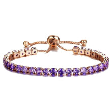 (Purple) Women Wedding Party Jewelry Gift Adjustable Silver Gold Crystal Bracelet Bangle