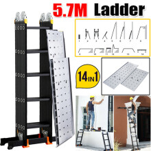 5.7M 14 in 1 Multi-Purpose Aluminium Folding Ladder w/2 Platform