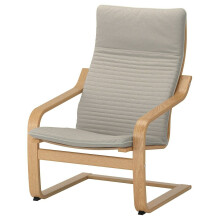 POÄNG Armchair Lounger – Light Beige, Oak Veneer Frame, High Back Neck Support, Interchangeable Cushions (992.408.07)