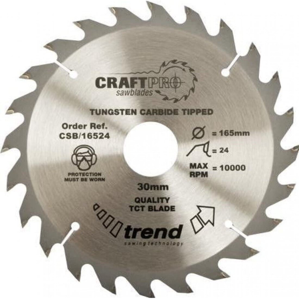 Trend CSB/30024 Craft Pro Rip TCT Circular Saw Blade, 300mm x 24 Teeth x 30mm Bore, Tungsten Carbide Tipped
