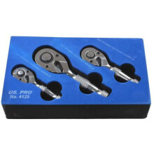 US PRO B4129 Mini Spanner Ratchet Short 1/4"3/8" 1/2 Stubby 3 Piece Set