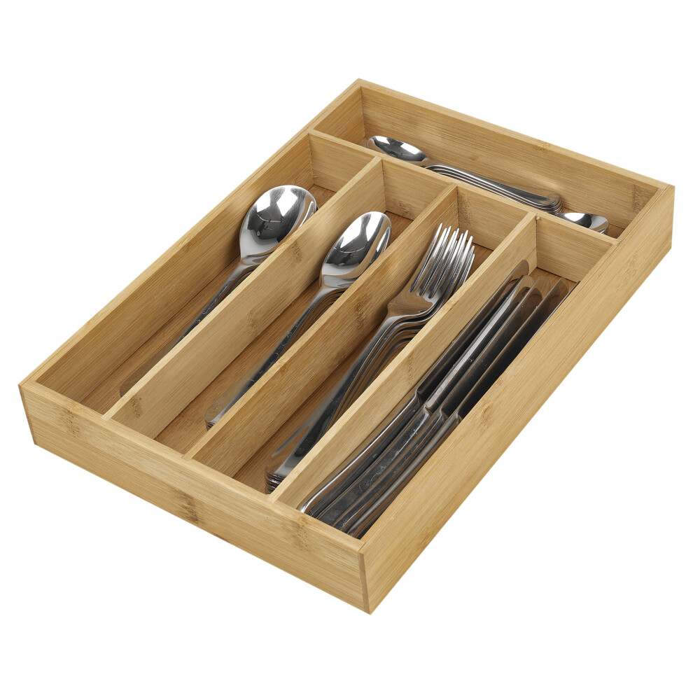 5 Section Bamboo Wooden Cutlery Tray Kitchen Drawer Utensil Holder