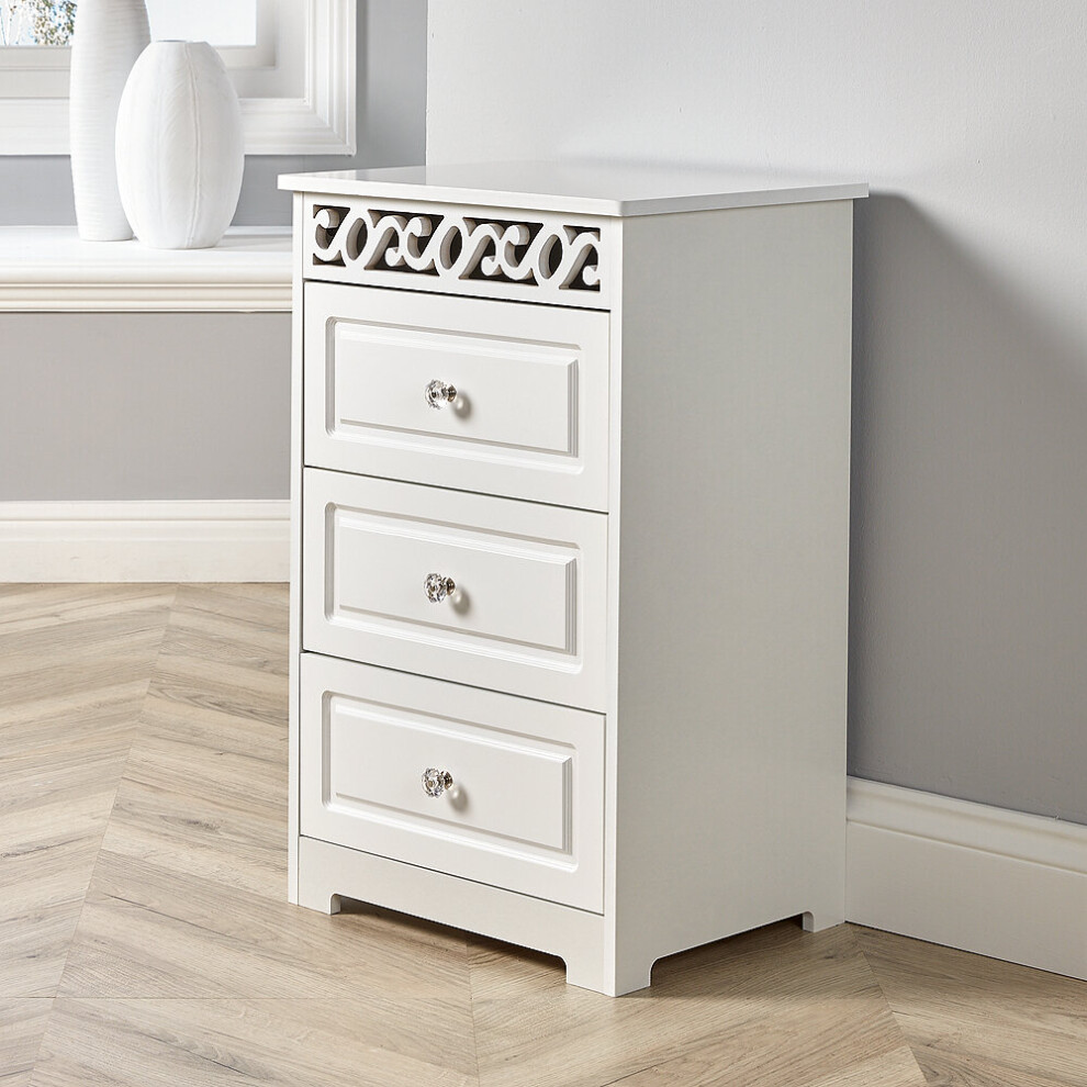 White Wooden 3 Drawer Chest Storage Unit Bedroom Organiser Bedside Tallboy