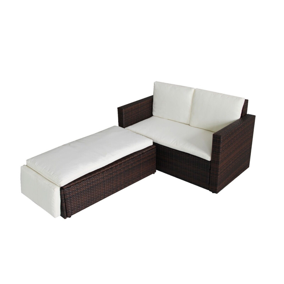 Evre (Brown) Lovebed 2 Seat Rattan Garden Furniture Patio Outdoor Sofa Set Daybed Sun Lounger With Cushions And Adjustable Footstool Brown
