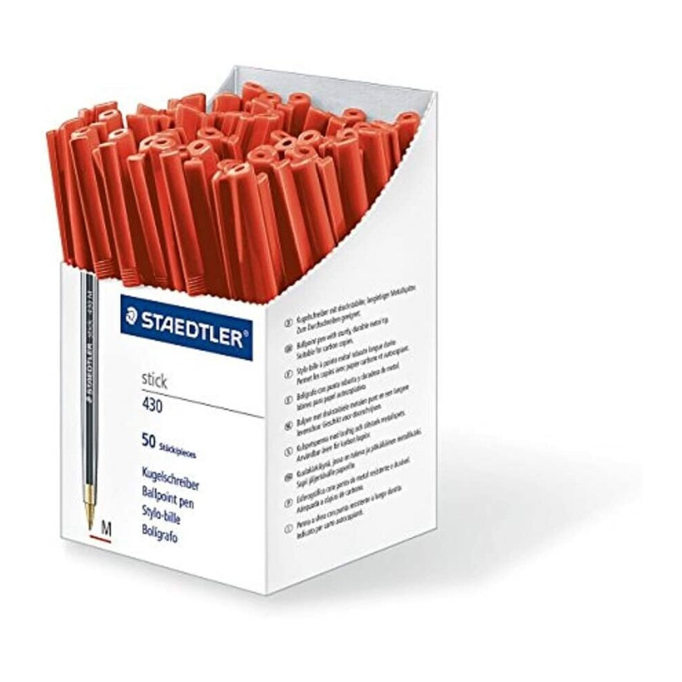 Staedtler Stick 430 M-2CP5 Ballpoint Pen Medium - Red (Box Of 50)