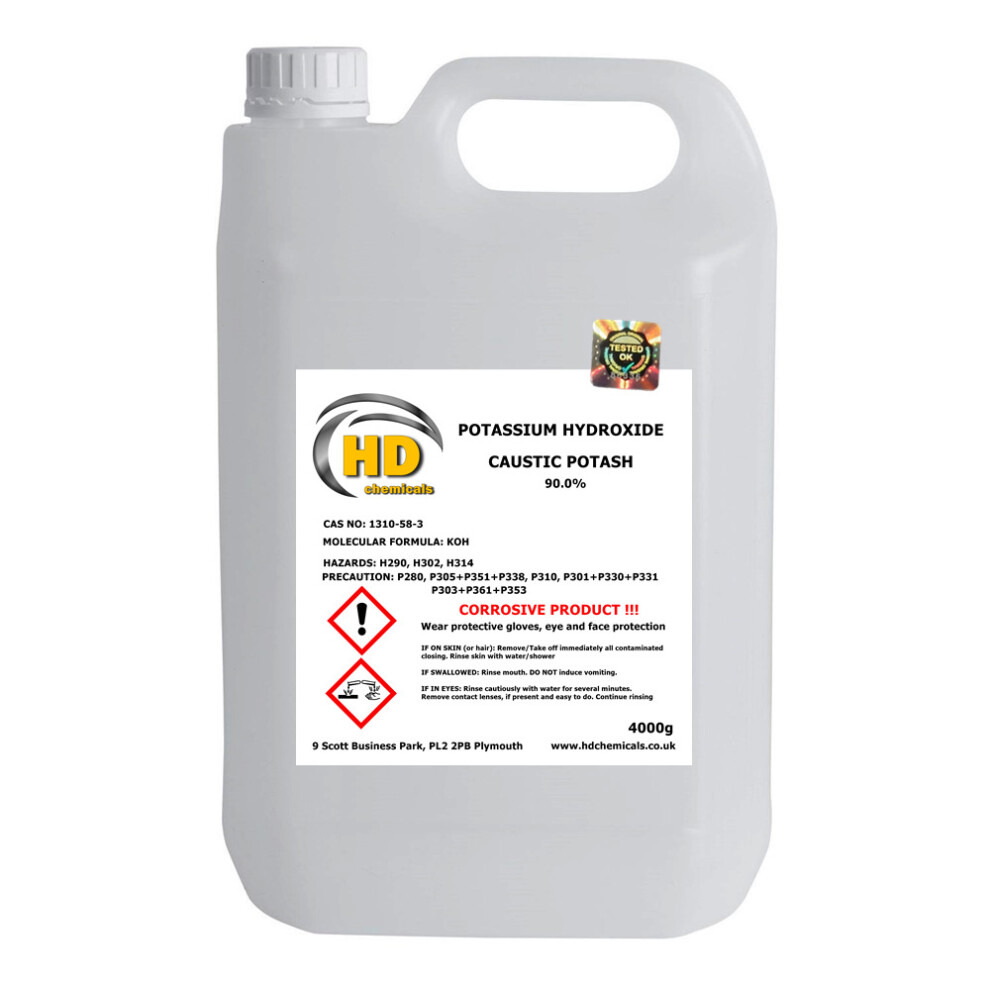 Hd Chemicals Ltd (4000G / 4Kg) Potassium Hydroxide Caustic Potash 90% Soap Making