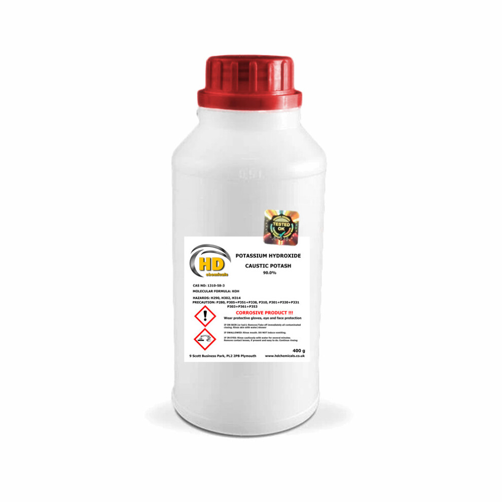 Hd Chemicals Ltd (400G) Potassium Hydroxide Caustic Potash 90% Soap Making
