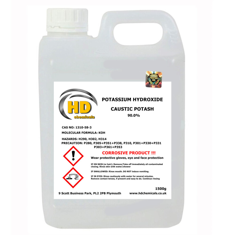Hd Chemicals Ltd (1500G) Potassium Hydroxide Caustic Potash 90% Soap Making