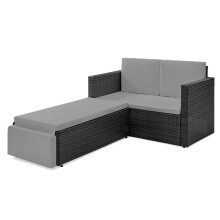 (Grey) EVRE Lovebed 2 Seat Rattan Garden Furniture Patio Outdoor Sofa Set Daybed Sun Lounger with Cushions and Adjustable Footstool