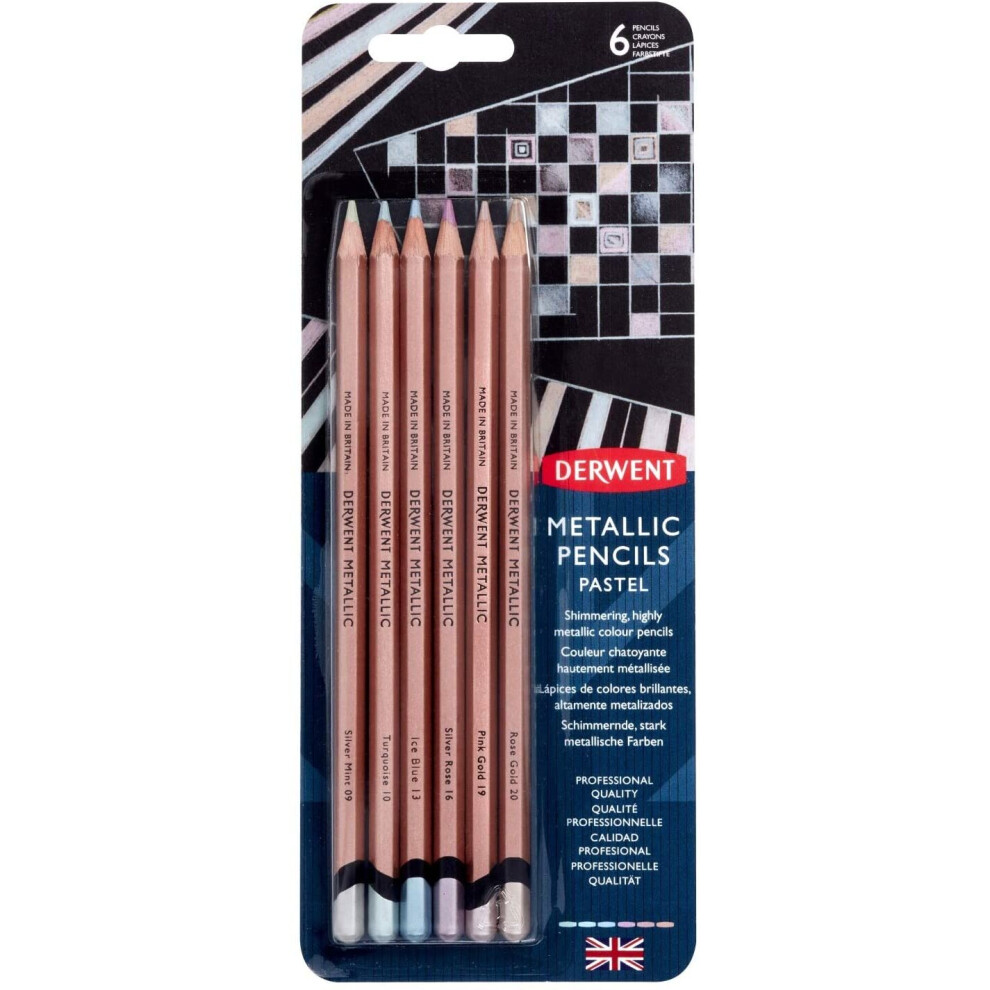 Derwent 2305602 Metallic Pencil Pastel Blister Set, Set of 6, Professional Quality Multicoloured One Size