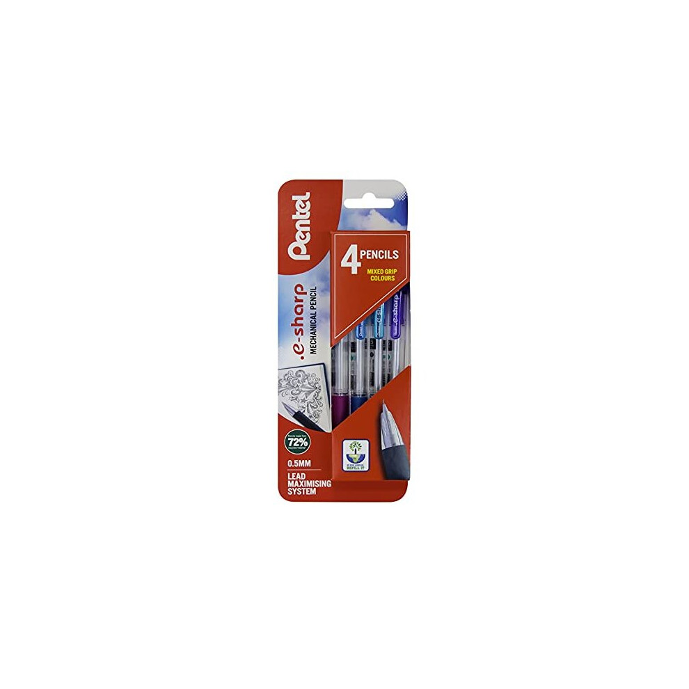 Pentel E-Sharp mechanical pencil, Assorted colours, 1 blister of 4 pencils