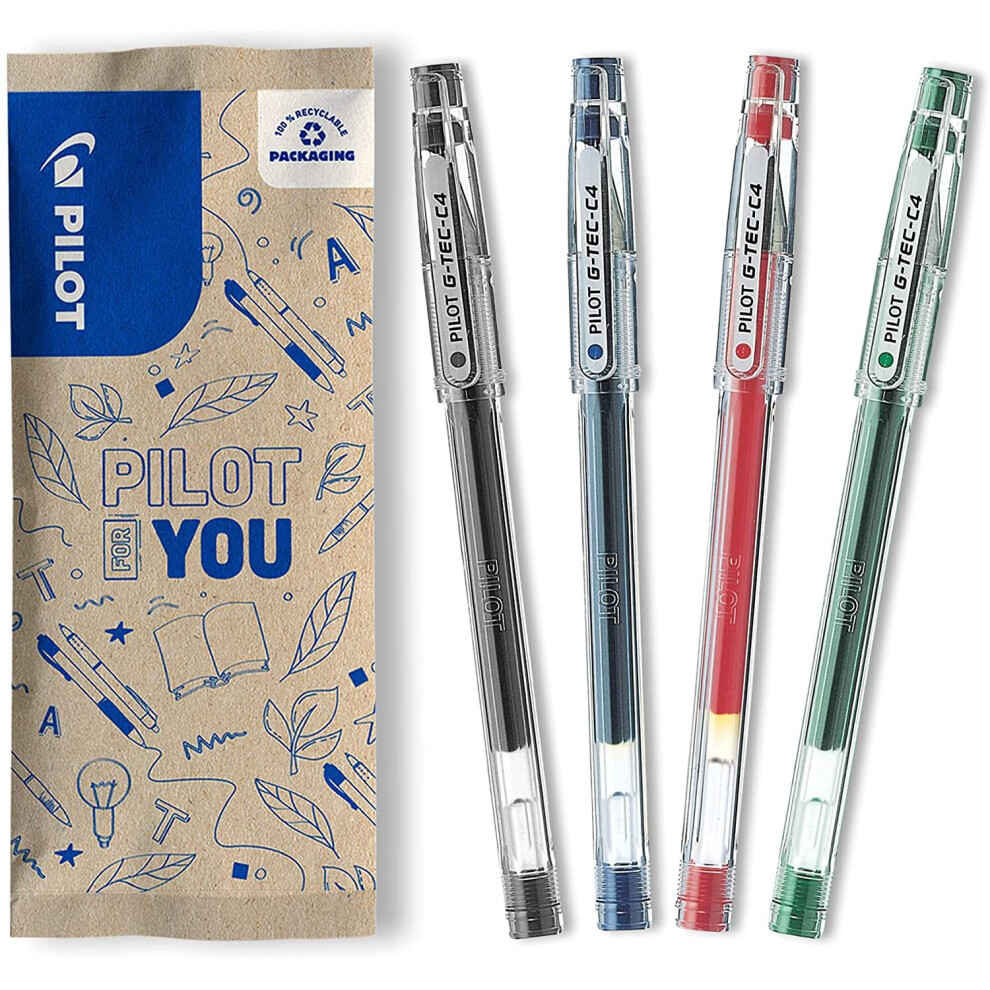 Pilot 0.4 Mm C4 Gtec Gel Rollerball Tip - Black/Blue/Red/Green (Pack Of 4)