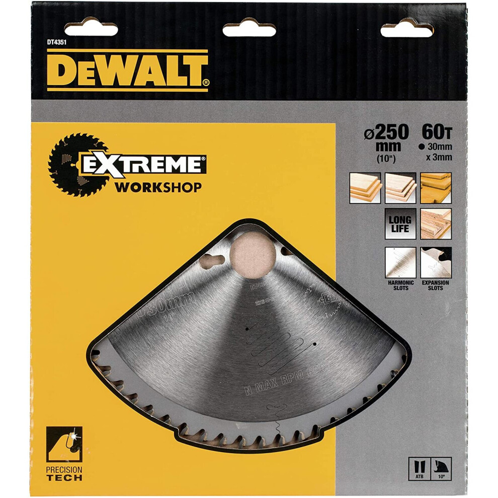 DeWalt DT4351QZ 250 x 30mm x 60-Tooth Circular Saw Blade Series 60