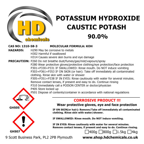 (4000g / 4kg) Potassium Hydroxide CAUSTIC POTASH 90% Soap Making 2