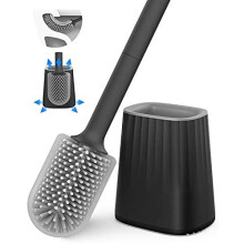 Toilet Brush, Silicone Toilet Brush with Holder Set, Dead Corner Deep Cleaning Loo Brush & Quick Drying Holder & Wall Mounted Flexible Long Handl