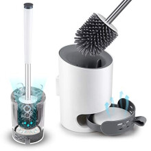 Domi-patrol Toilet Brush with Holder Wall Mounted, Upgraded Modern Toilet Brush White, Bathroom Toilet Brush Set Silicone Bristle Brush with Diat