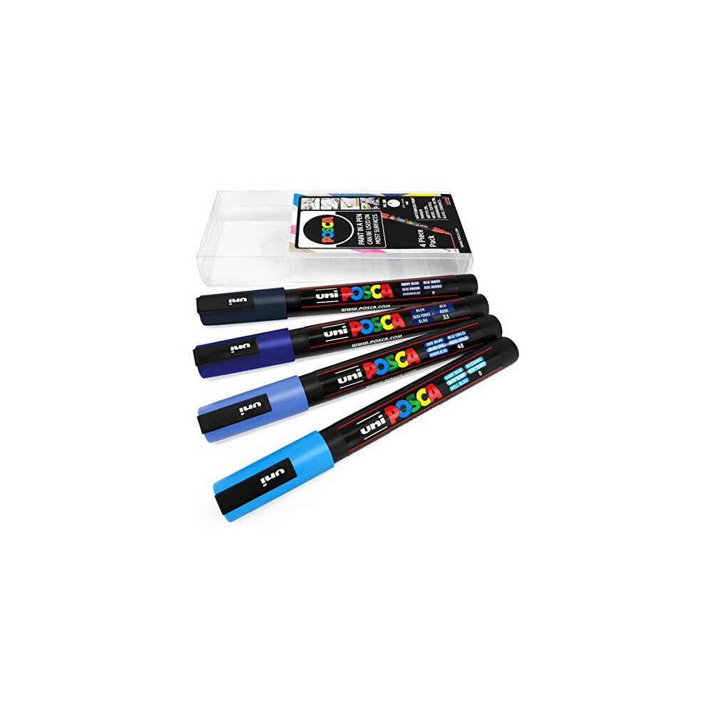 Uni POSCA - PC-3M Art Paint Markers - Set of 4 - in Plastic Wallet - Blue Tones