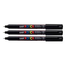 Posca PC-1MR Black Colour Paint Marker Pens Ultra Fine 0.7mm Calibre Tip Nib Writes On Any Surface Glass Metal Wood Plastic Fabric (Pack Of 3)