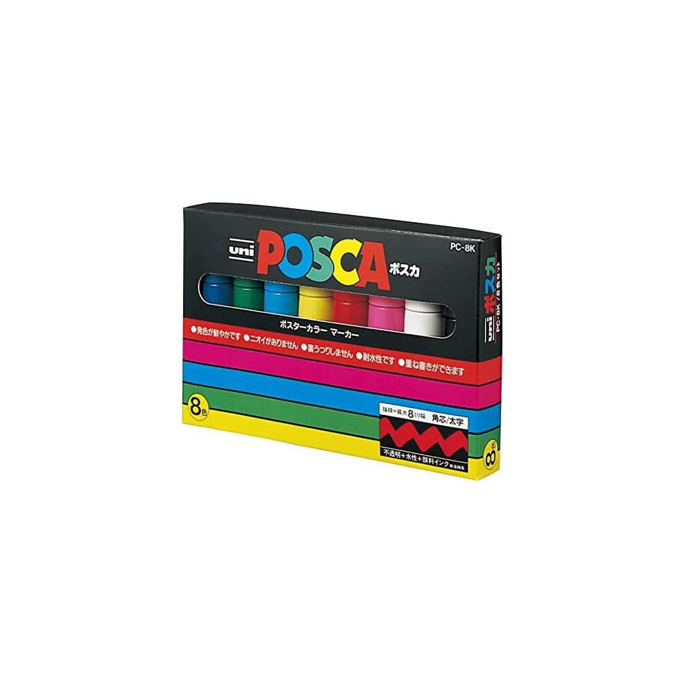 uni-ball uni Posca PC8K8C Paint Marker Pen Set, Large Tip, 8 Pieces - Assorted Colours